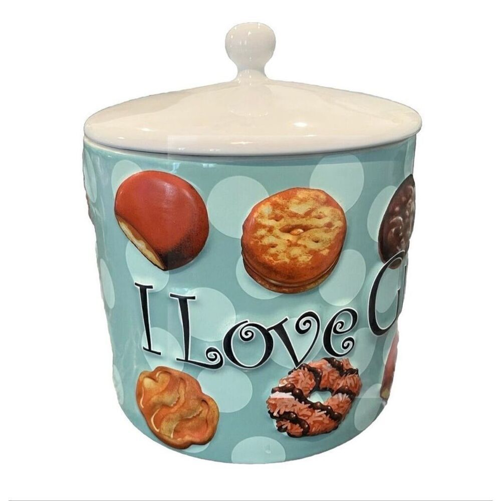Y2K I Love Girl Scout Cookies Ceramic Jar With Lid Blue 3D Cookie Favorites 2006 - Picture 6 of 14